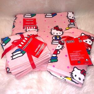 NEW !! HELLO KITTY PINK BOOKS 7 PC BATH TOWEL SET